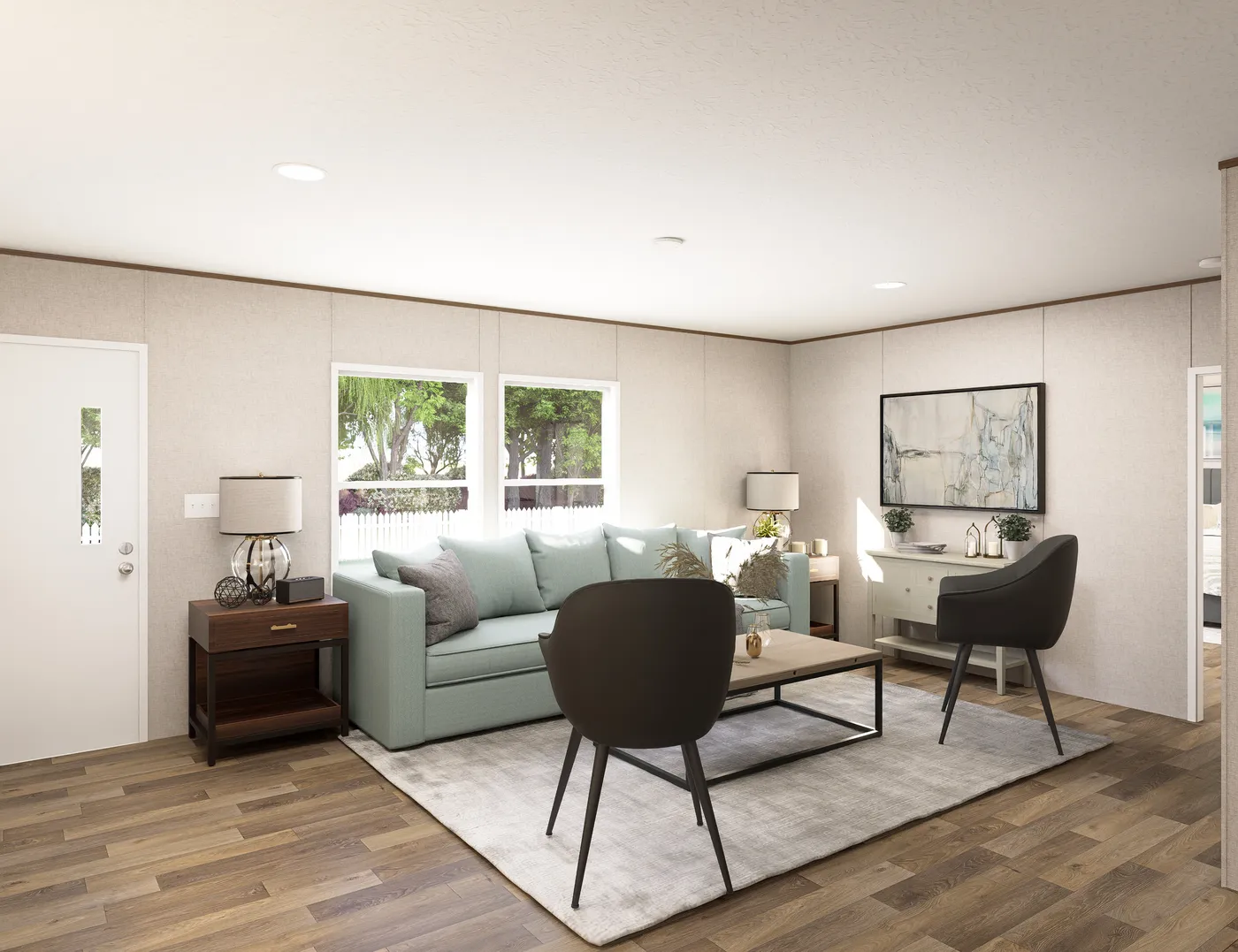 The REDWOOD Living Room. This Manufactured Mobile Home features 5 bedrooms and 3 baths.