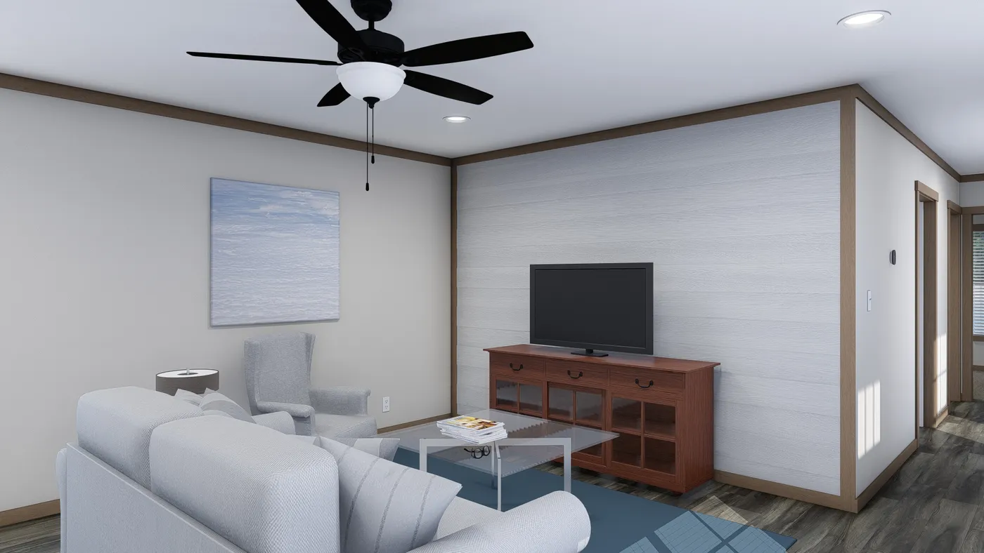 The LIBBY Living Room. This Manufactured Mobile Home features 3 bedrooms and 2 baths.
