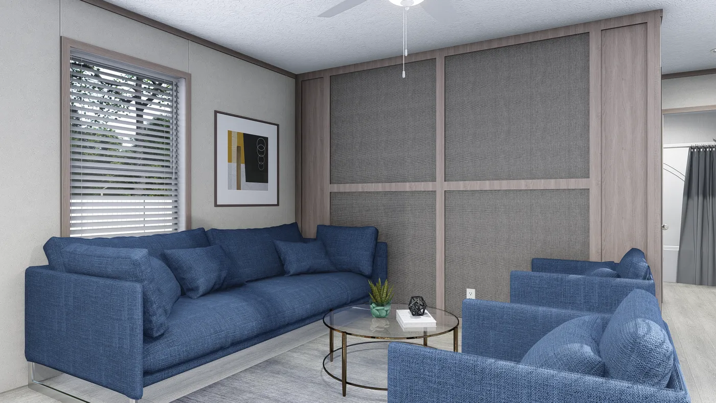 The 5616-4779 THE PULSE Living Room. This Manufactured Mobile Home features 2 bedrooms and 2 baths.