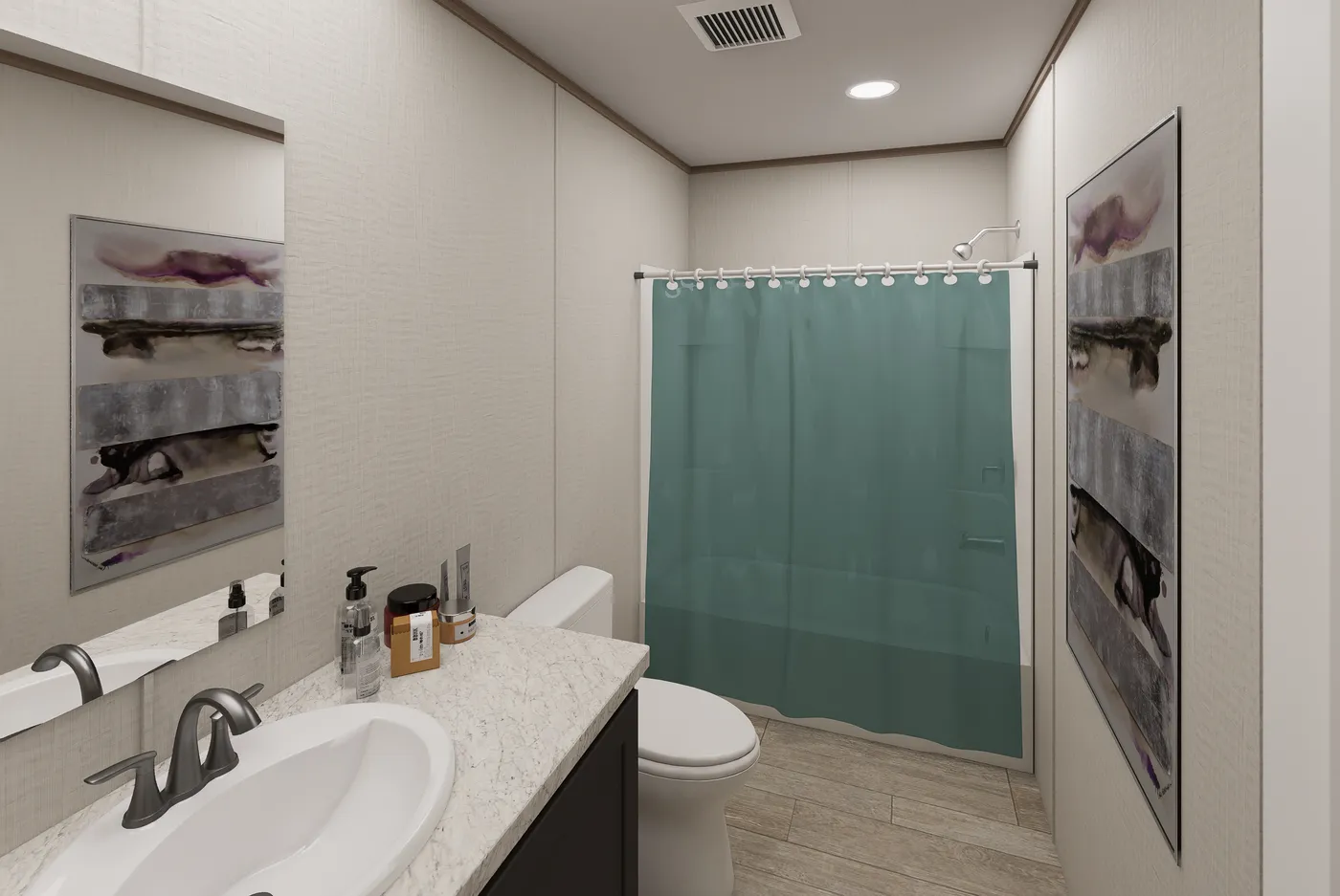 The ULTRA FLEX JEWEL Guest Bathroom. This Manufactured Mobile Home features 3 bedrooms and 2 baths.