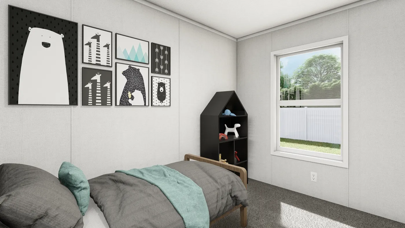 The AMBER Bedroom. This Manufactured Mobile Home features 3 bedrooms and 2 baths.