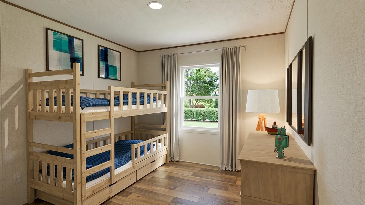 The MAPLE Guest Bedroom. This Manufactured Mobile Home features 3 bedrooms and 2 baths.