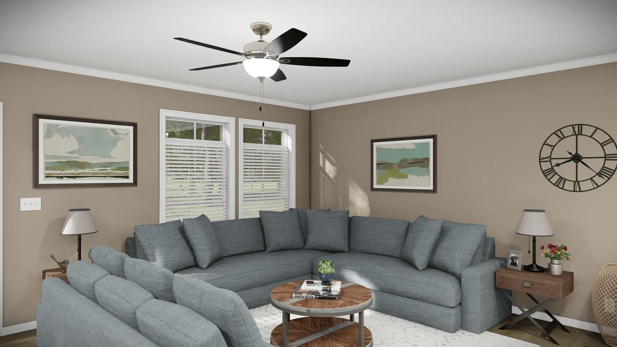 The THE BANDON Living Room. This Manufactured Mobile Home features 3 bedrooms and 2 baths.