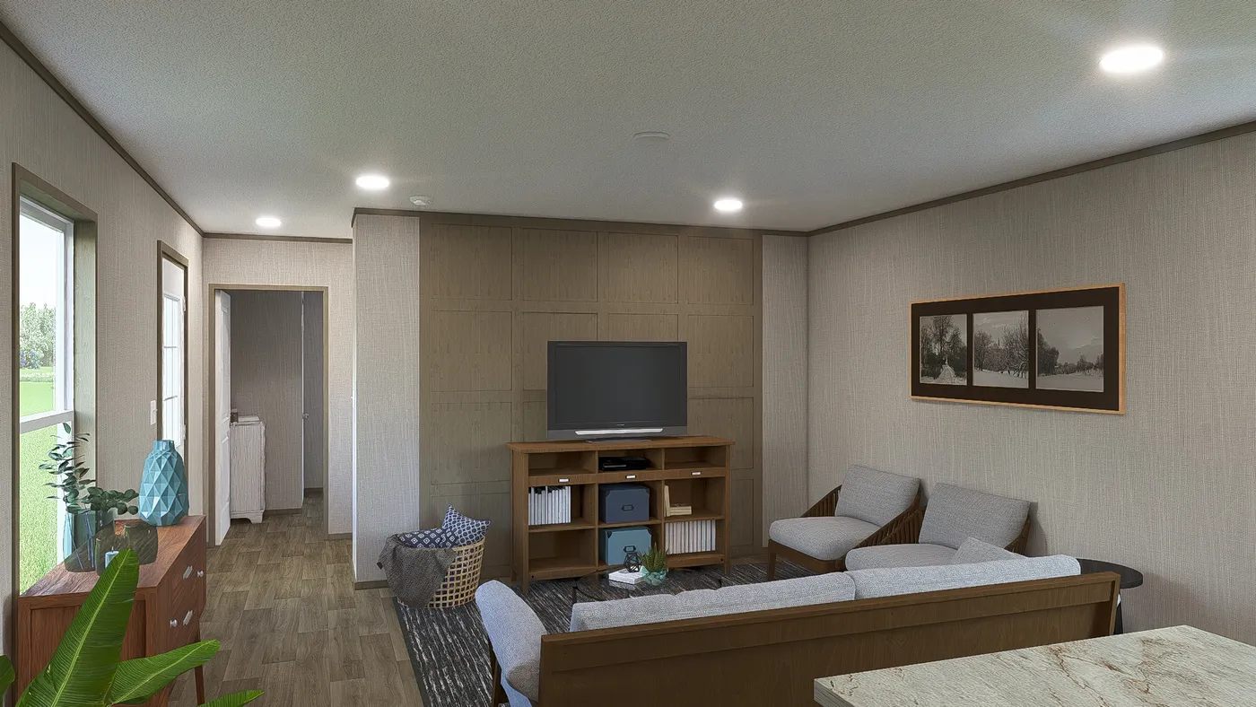 The TUSCANY Living Room. This Manufactured Mobile Home features 2 bedrooms and 2 baths.