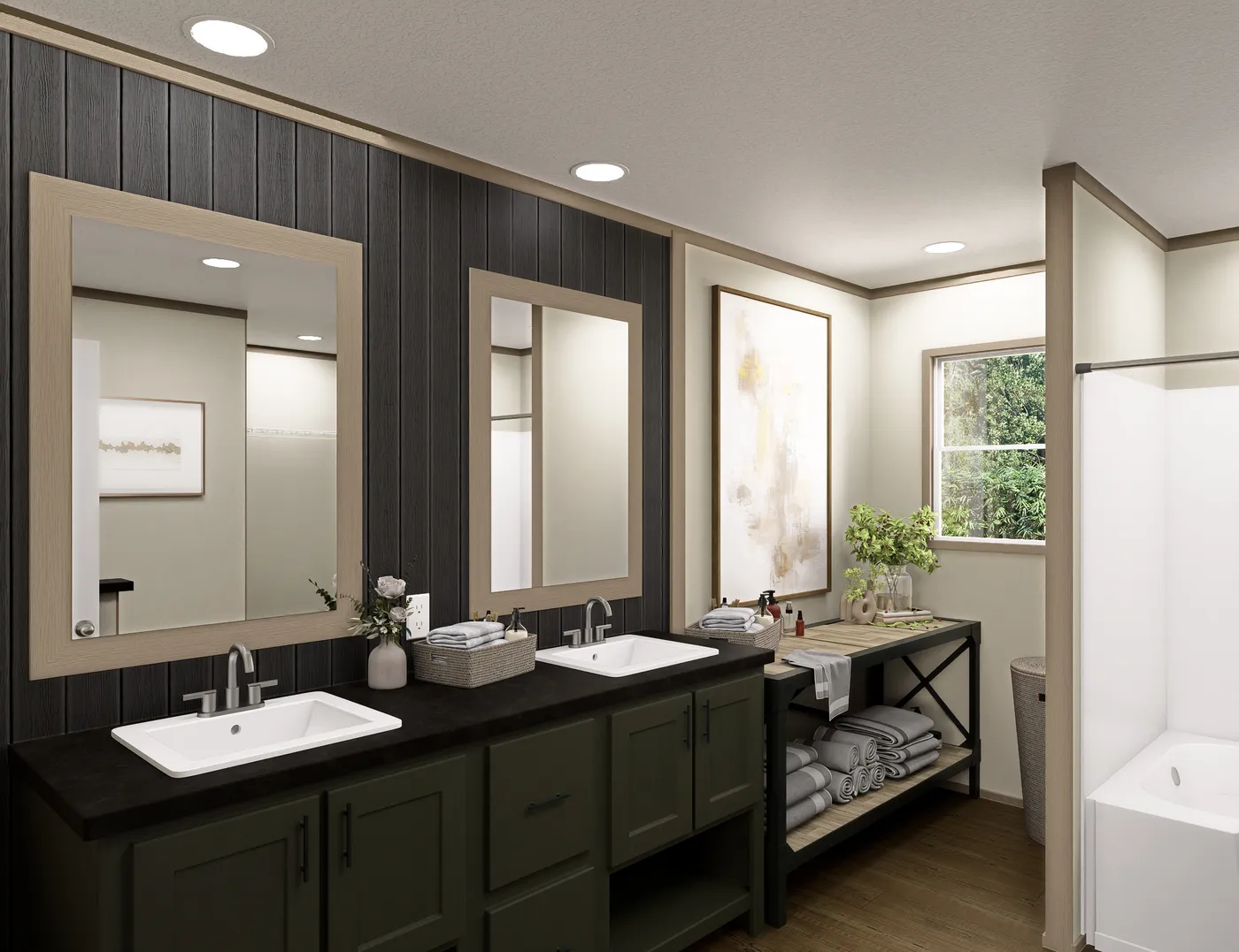 The RAINIER Primary Bathroom. This Manufactured Mobile Home features 4 bedrooms and 3 baths.