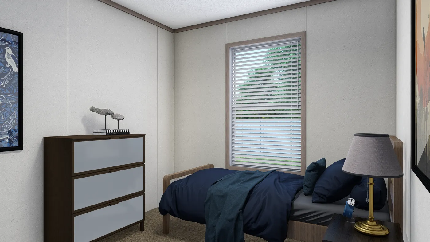 The 7616-4791 THE PULSE Guest Bedroom. This Manufactured Mobile Home features 3 bedrooms and 2 baths.