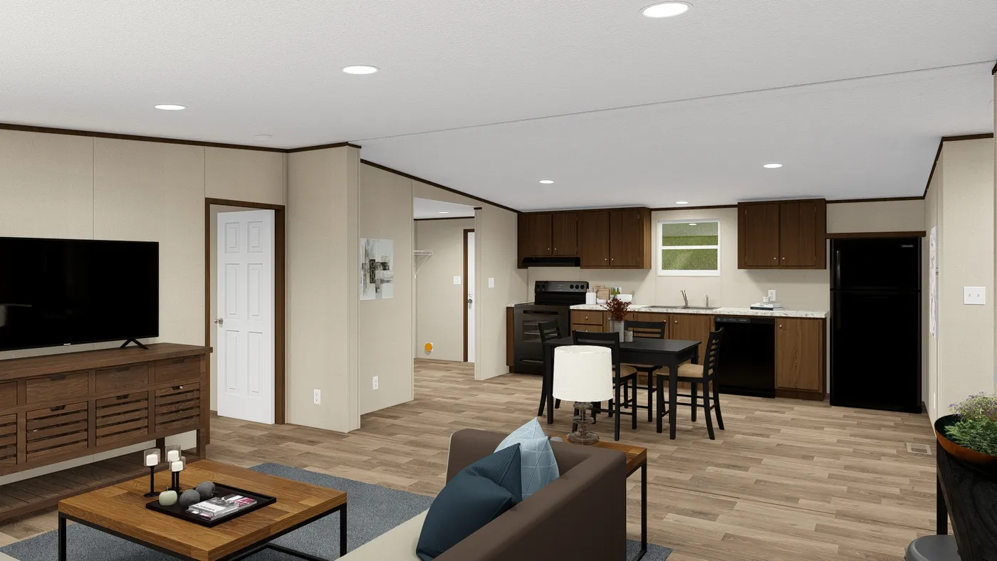 The EXCITEMENT Living Room. This Manufactured Mobile Home features 3 bedrooms and 2 baths.