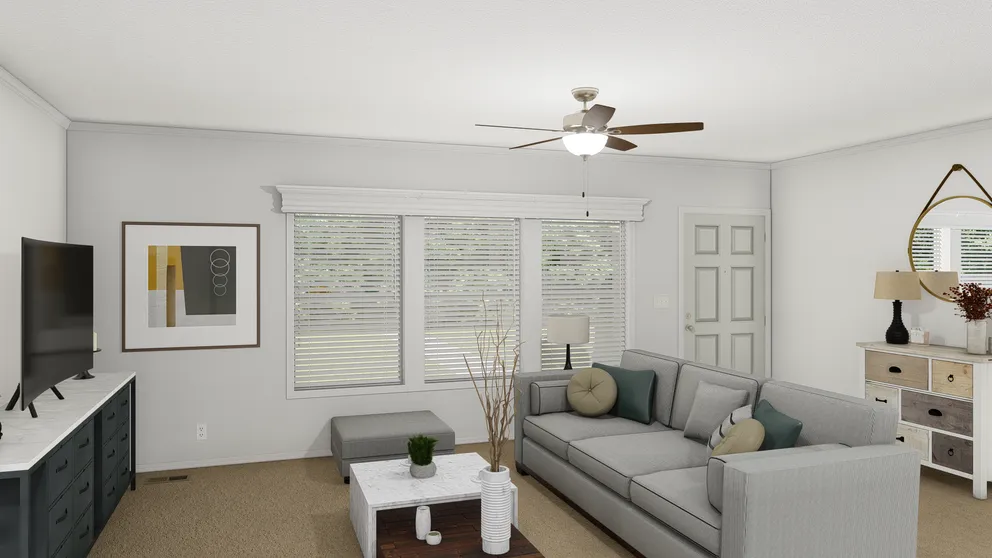 The TU3068A Living Room. This Manufactured Mobile Home features 4 bedrooms and 2 baths.