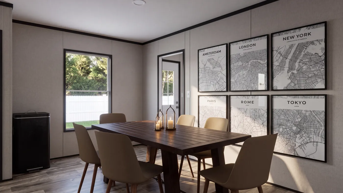 The THE MOUNTAINEER 52 Dining Area. This Manufactured Mobile Home features 3 bedrooms and 2 baths.