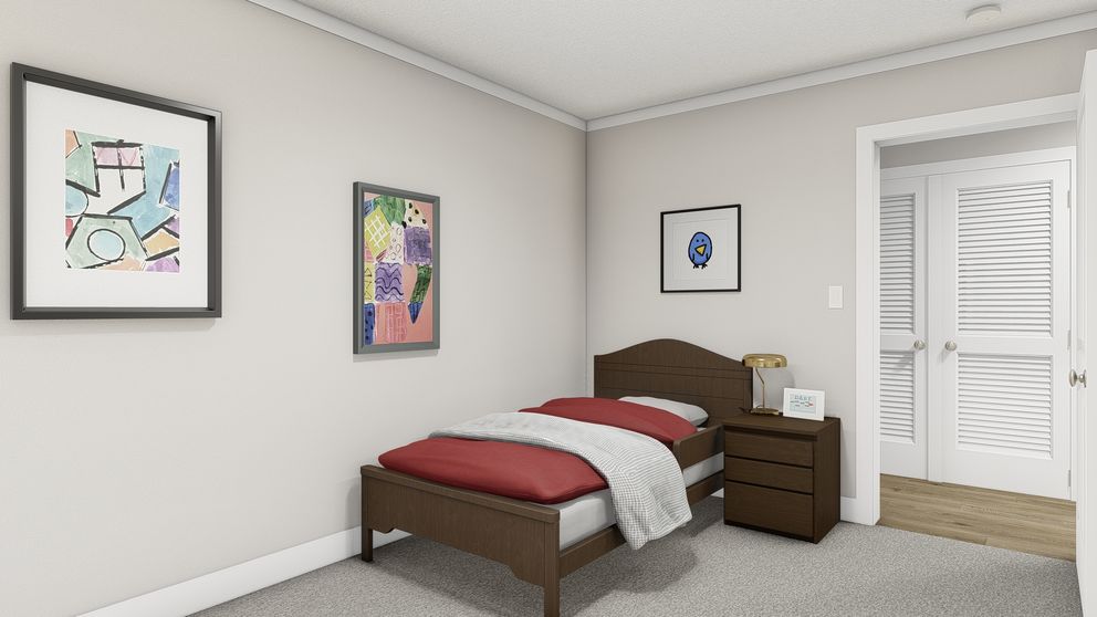 The UNDER PRESSURE Bedroom. This Manufactured Mobile Home features 3 bedrooms and 2 baths.