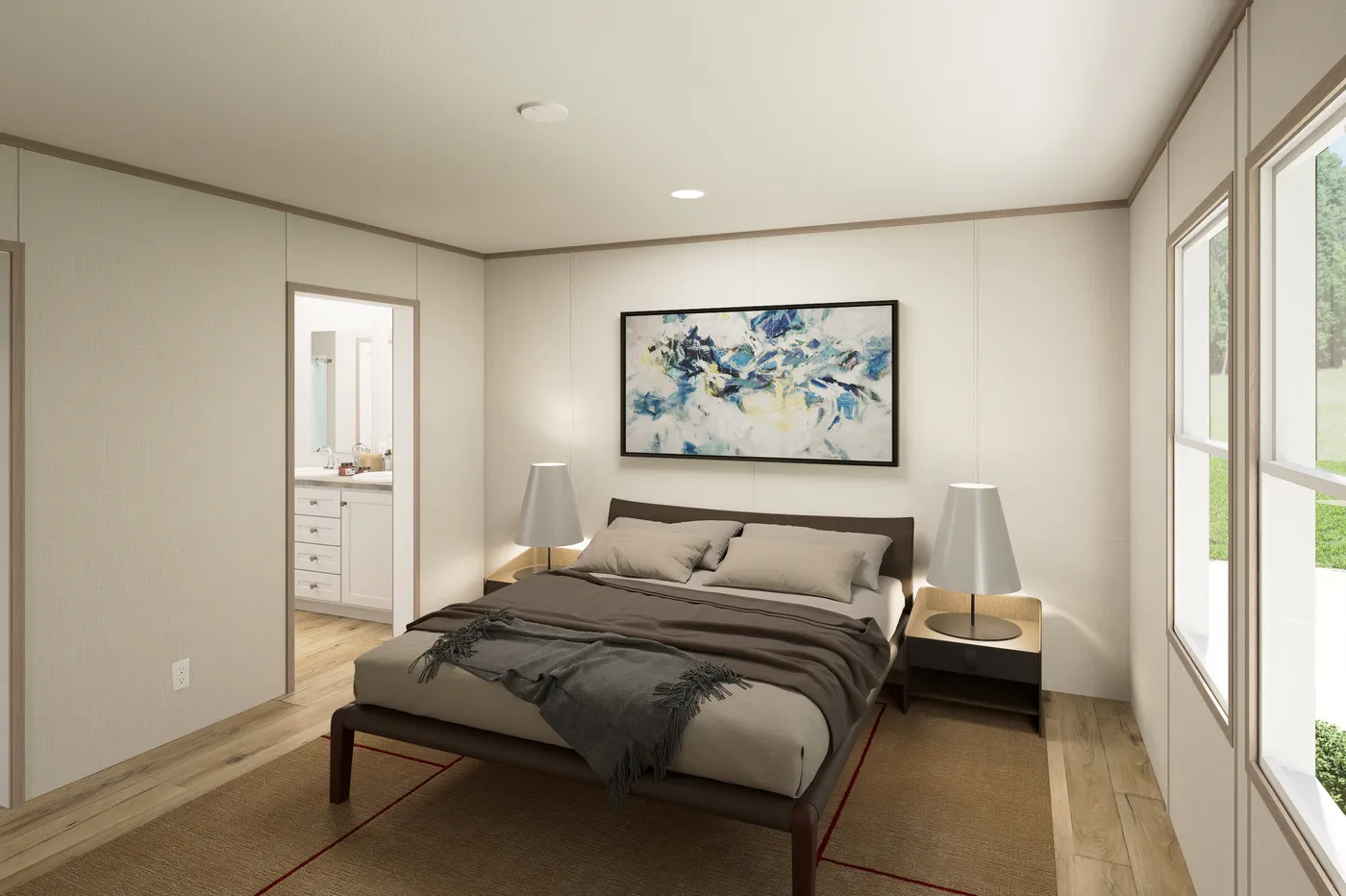 The ULTRA FLEX Primary Bedroom. This Manufactured Mobile Home features 4 bedrooms and 2 baths.