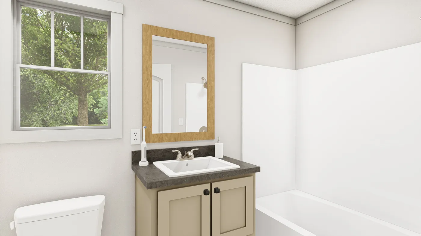 The IMAGINE Primary Bathroom. This Manufactured Mobile Home features 1 bedroom and 1 bath.