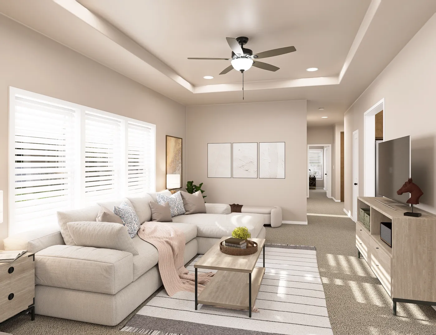 The PREFERRED PLUS CP601F  CLAYTON Living Room. This Manufactured Mobile Home features 3 bedrooms and 2 baths.