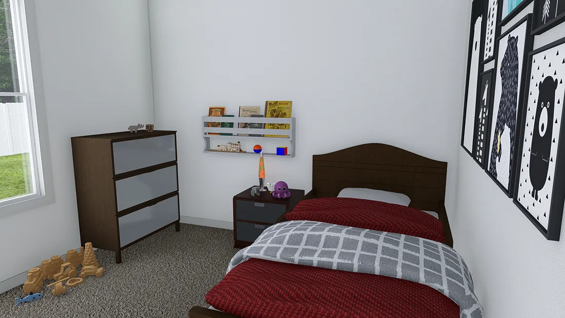 The PURPLE RAIN Guest Bedroom. This Manufactured Mobile Home features 3 bedrooms and 2 baths.