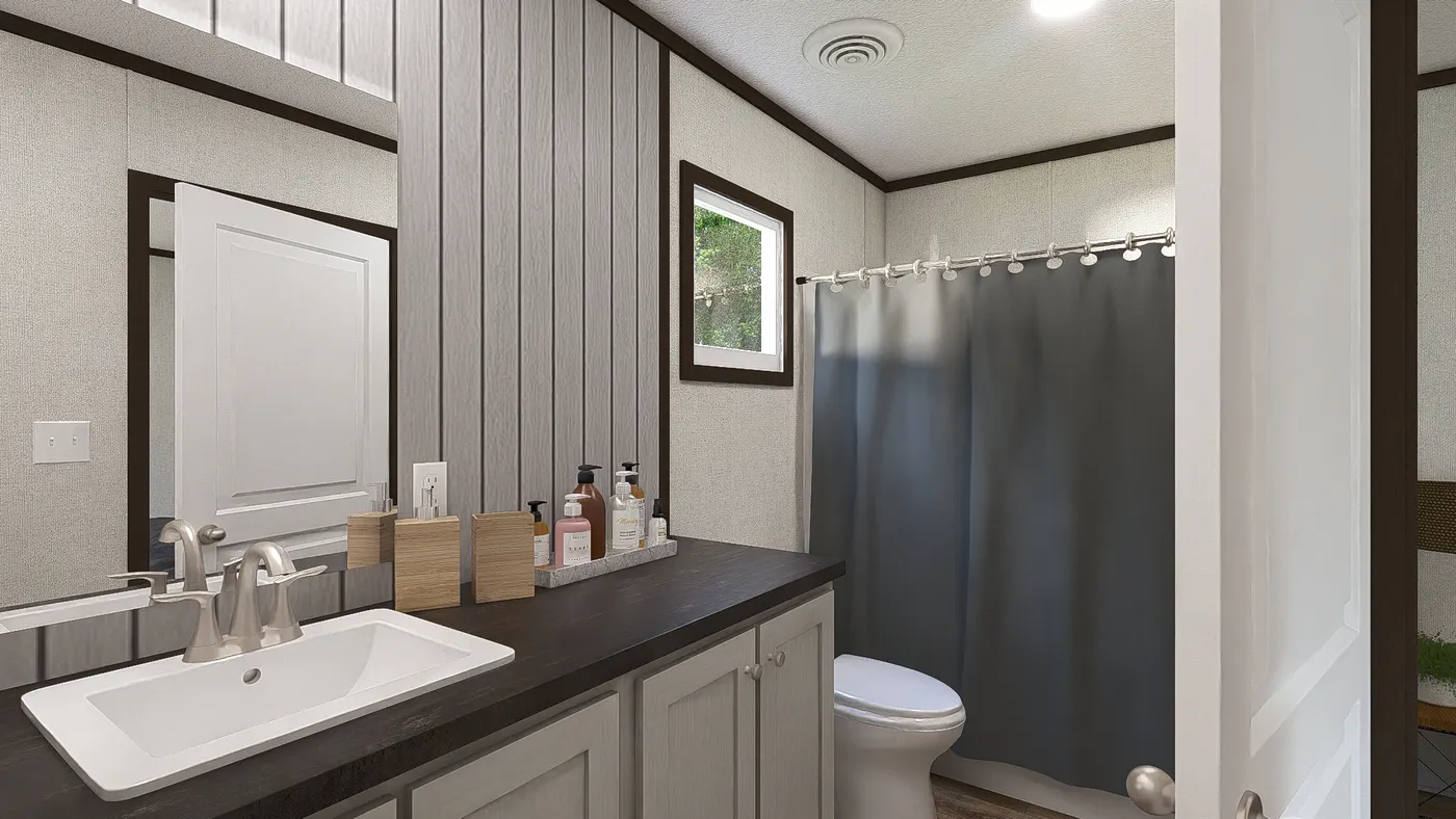 The SPIRIT Primary Bathroom. This Manufactured Mobile Home features 2 bedrooms and 2 baths.