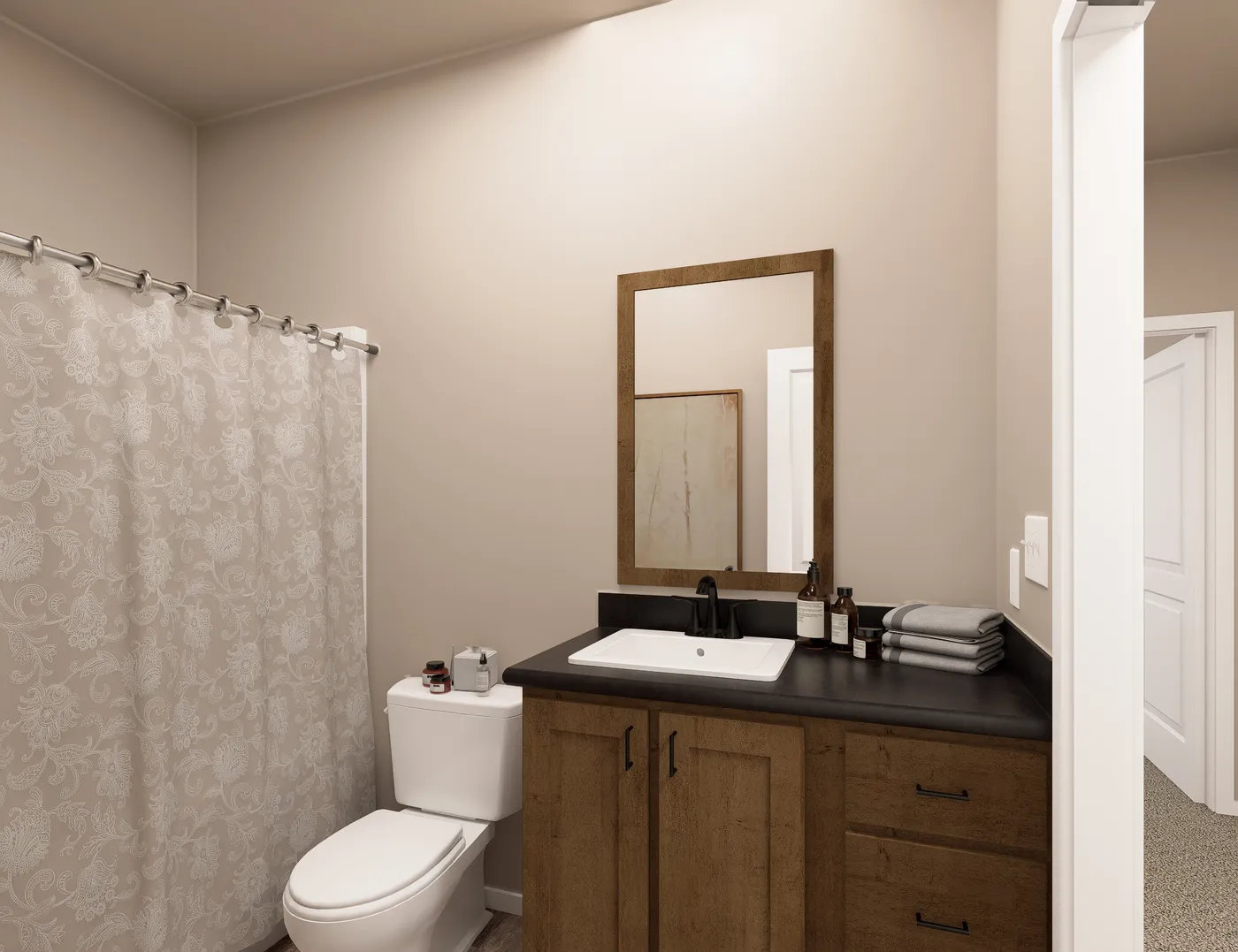 The PREFERRED PLUS CP601F  CLAYTON Guest Bathroom. This Manufactured Mobile Home features 3 bedrooms and 2 baths.