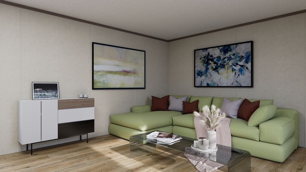 The 7216-CC01 CORNERSTONE 72 Living Room. This Manufactured Mobile Home features 3 bedrooms and 2 baths.