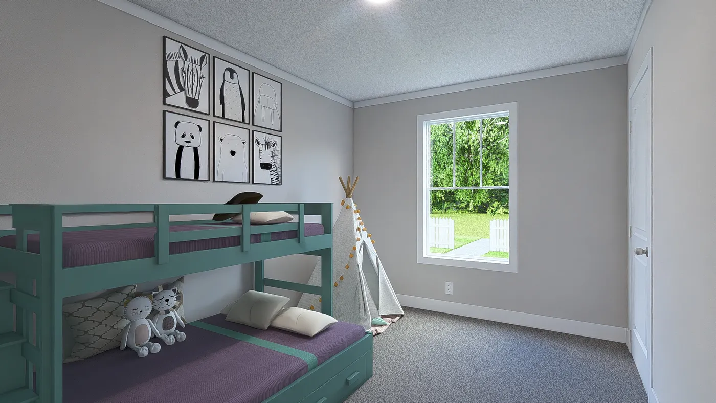 The UNDER PRESSURE Guest Bedroom. This Manufactured Mobile Home features 3 bedrooms and 2 baths.