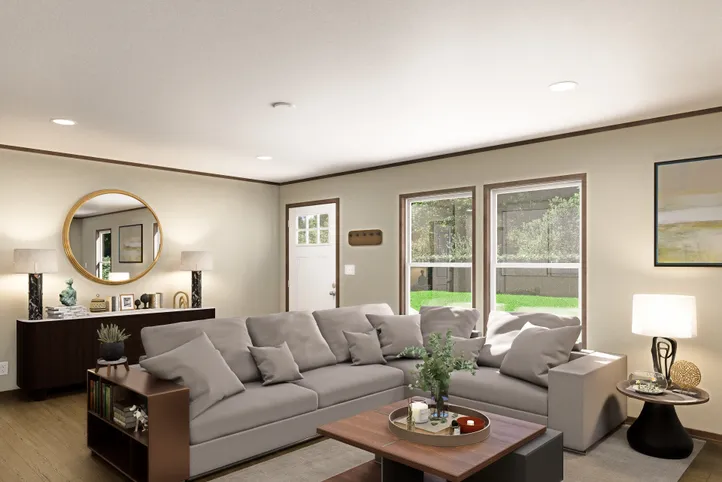 The EVEREST Living Room. This Manufactured Mobile Home features 4 bedrooms and 2 baths.
