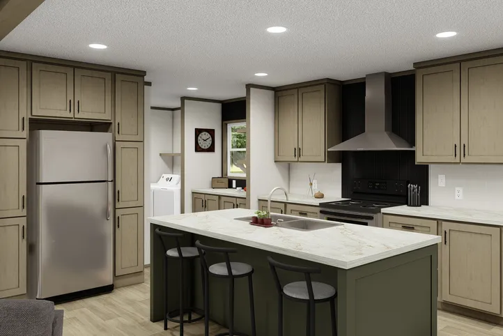 The RIO Kitchen. This Manufactured Mobile Home features 3 bedrooms and 2 baths.
