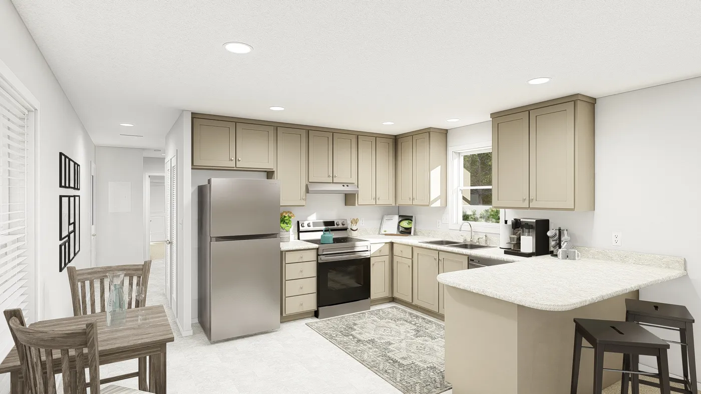The DRM603N 1560'            DREAM Kitchen. This Manufactured Mobile Home features 2 bedrooms and 2 baths.
