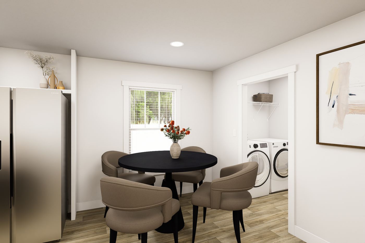 The RIGHT CHOICE 110 Dining Room. This Manufactured Mobile Home features 4 bedrooms and 2 baths.
