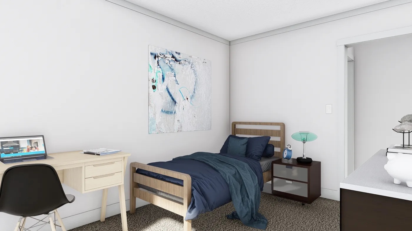 The JOHNNY B GOODE Guest Bedroom. This Manufactured Mobile Home features 3 bedrooms and 2 baths.