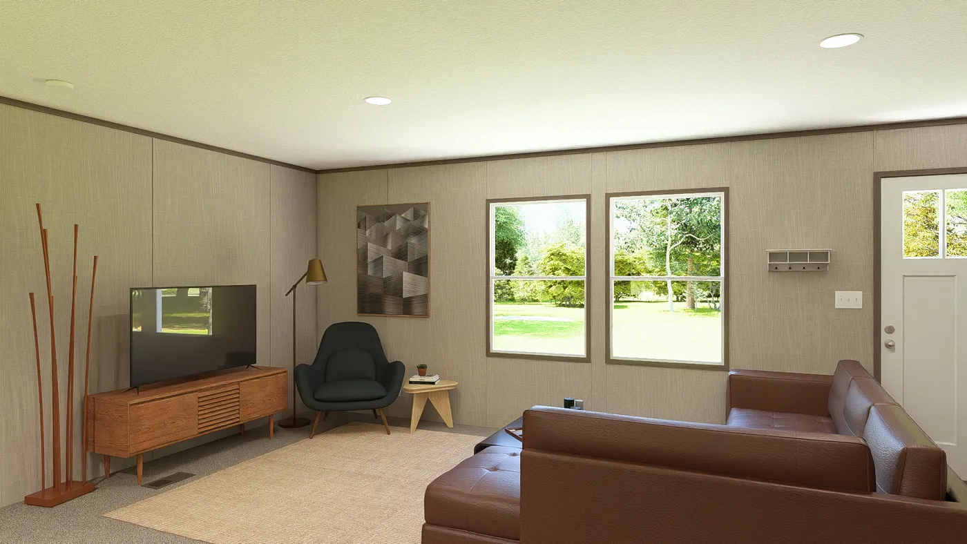 The LEGEND 28X56 4 BR Living Room. This Manufactured Mobile Home features 4 bedrooms and 2 baths.