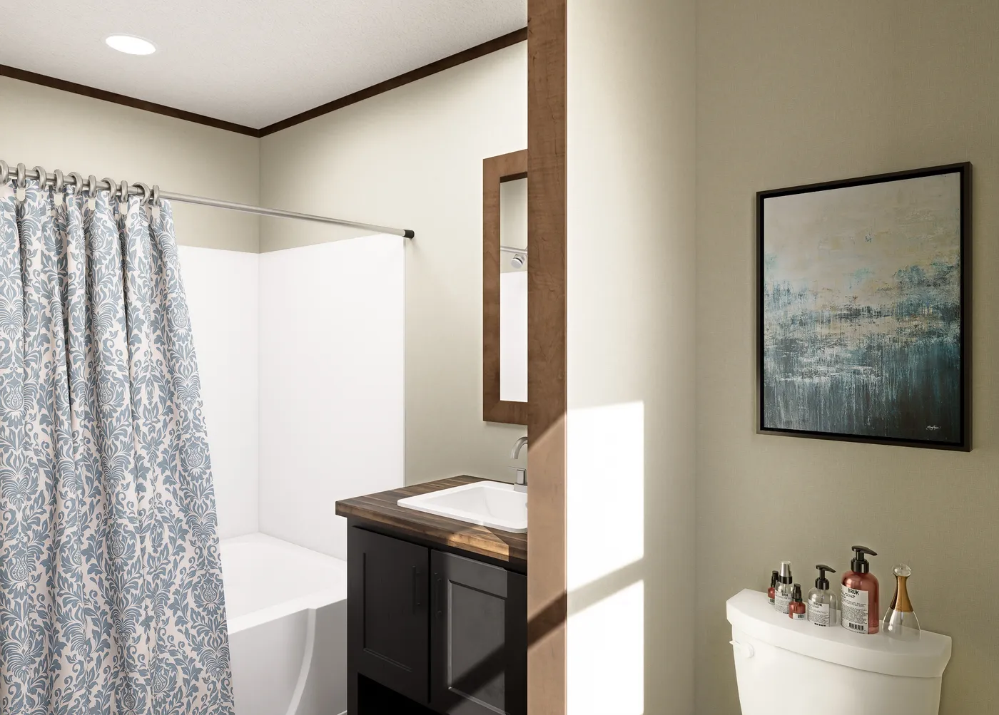 The MAGELLAN Primary Bathroom. This Manufactured Mobile Home features 3 bedrooms and 2 baths.