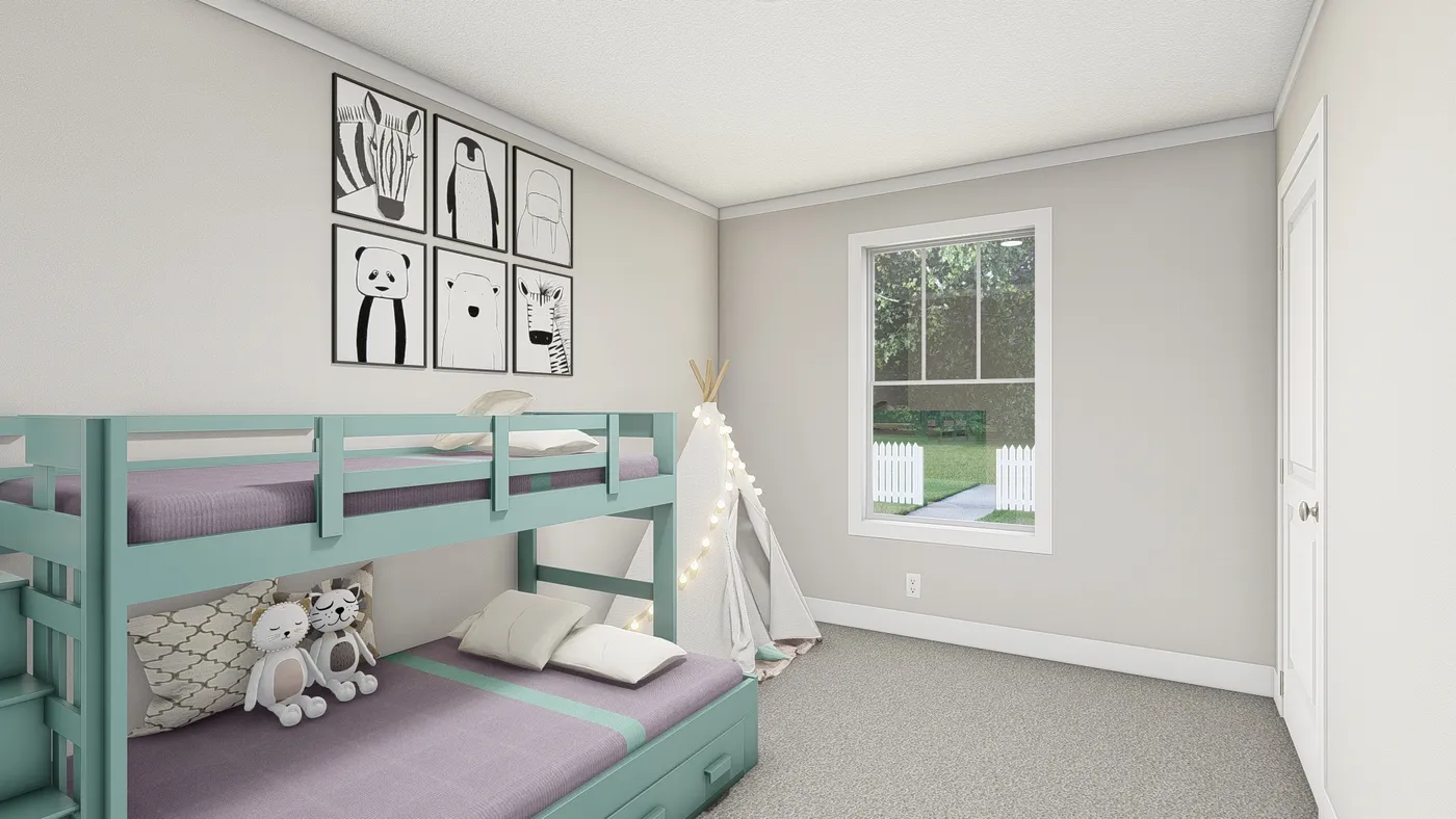 The UNDER PRESSURE Guest Bedroom. This Manufactured Mobile Home features 3 bedrooms and 2 baths.