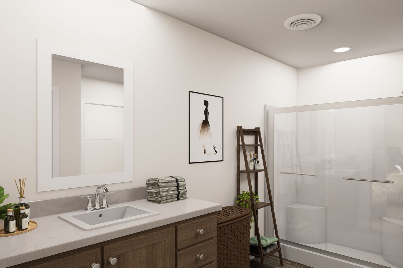 The 5228-MS067-1 EVANSVILLE Primary Bathroom. This Manufactured Mobile Home features 3 bedrooms and 2 baths.