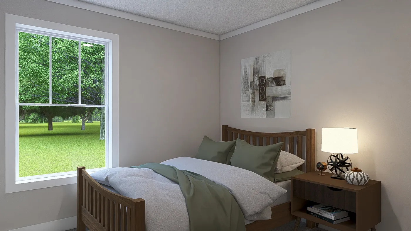 The WONDERFUL WORLD Guest Bedroom. This Manufactured Mobile Home features 3 bedrooms and 2 baths.