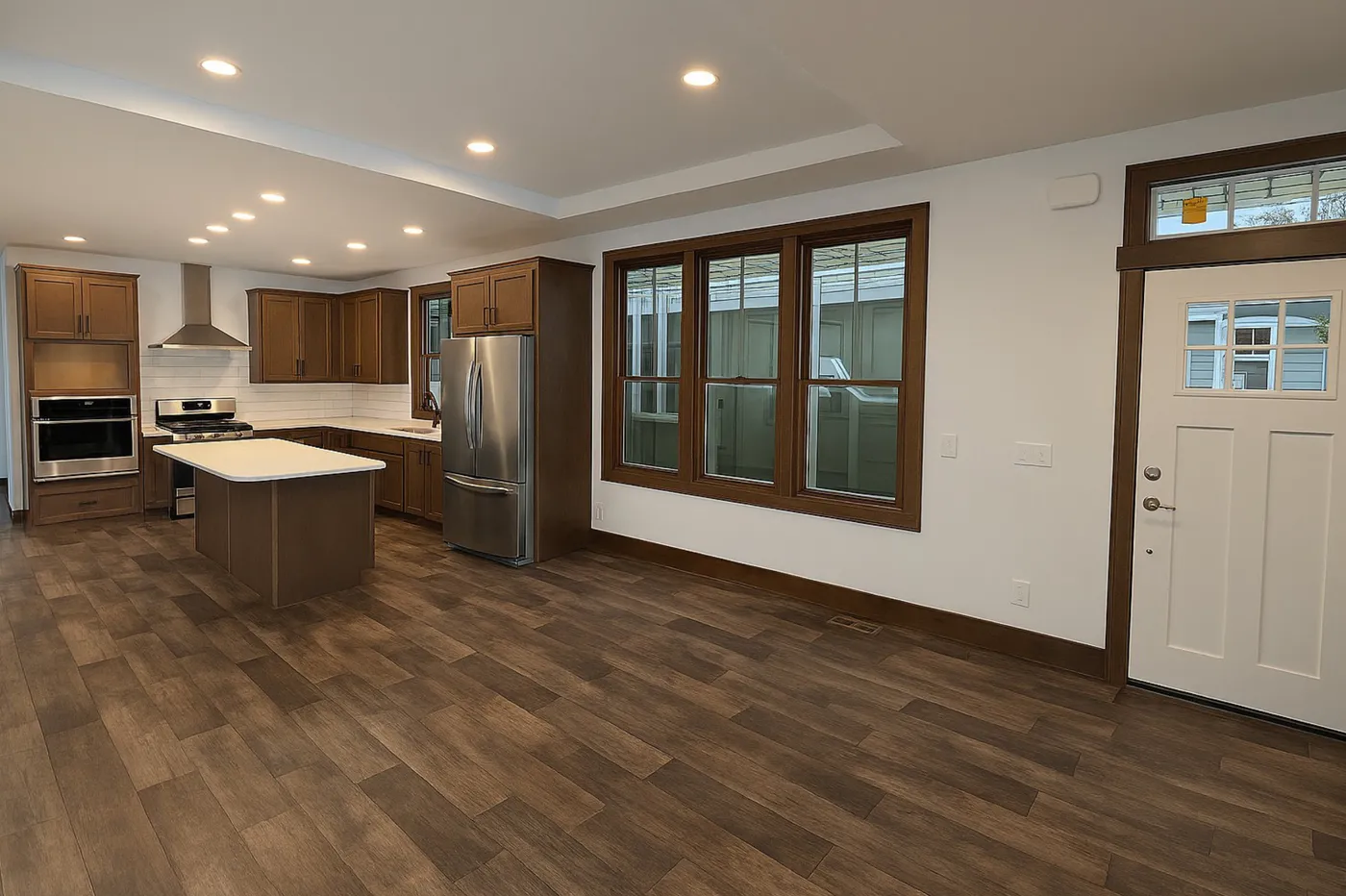 The LEGEND 402 MOD Kitchen. This Modular Home features 3 bedrooms and 2 baths.