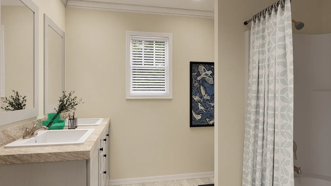 The 5407 HIGH ROCK 7616 Primary Bathroom. This Manufactured Mobile Home features 3 bedrooms and 2 baths.