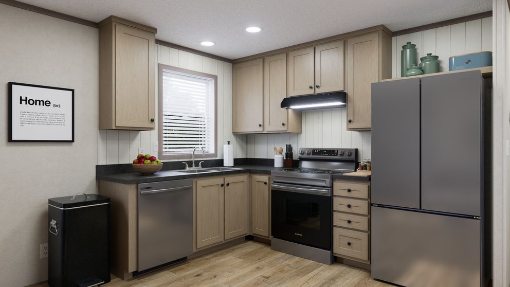 The 4816-CC05 OASIS 48 Kitchen. This Manufactured Mobile Home features 2 bedrooms and 1 bath.