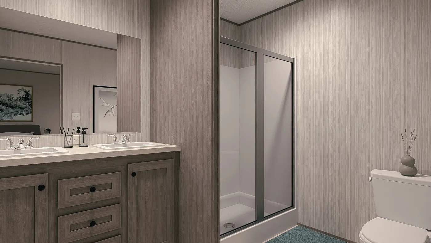 The MAYNARDVILLE CLASSIC 72 Primary Bathroom. This Manufactured Mobile Home features 3 bedrooms and 2 baths.