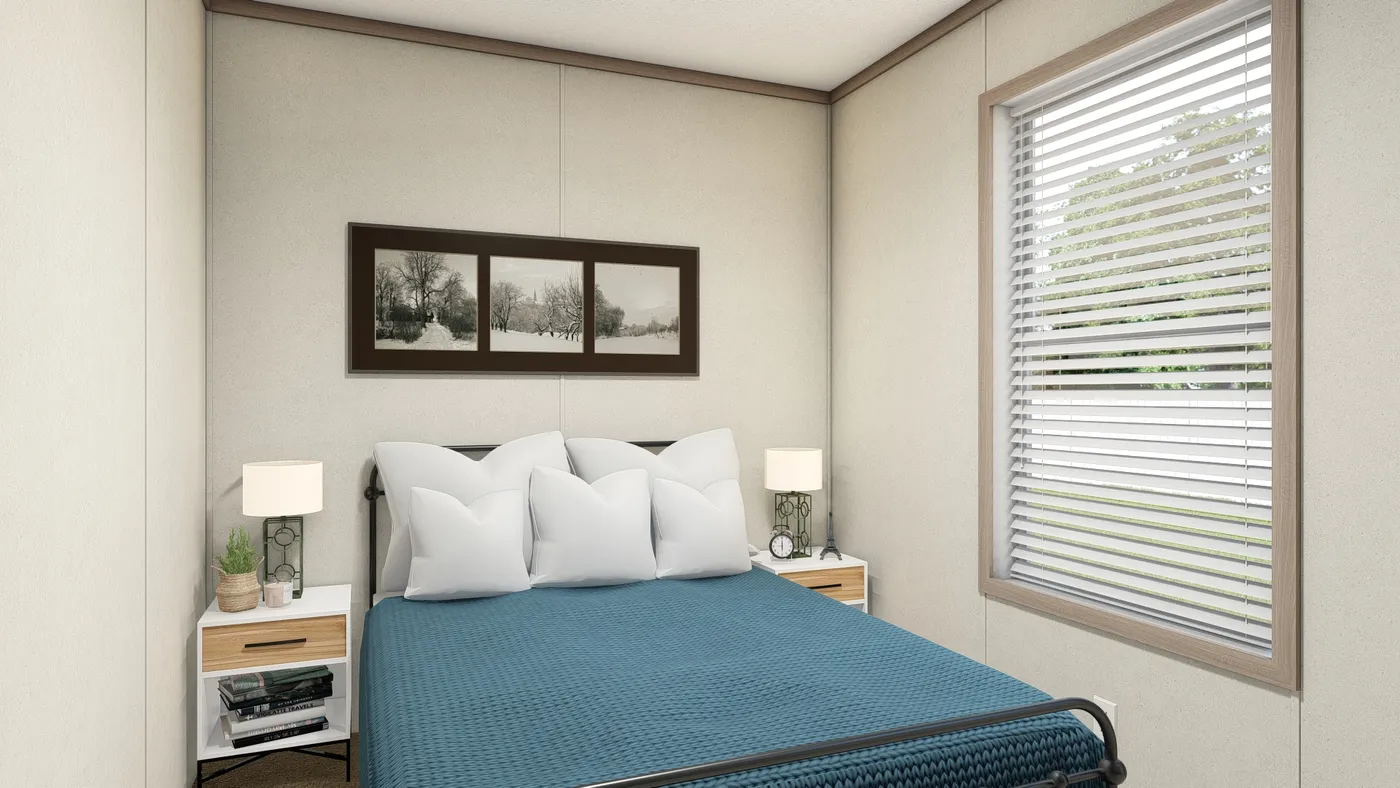 The 7616-4714 THE PULSE Bedroom. This Manufactured Mobile Home features 3 bedrooms and 2 baths.