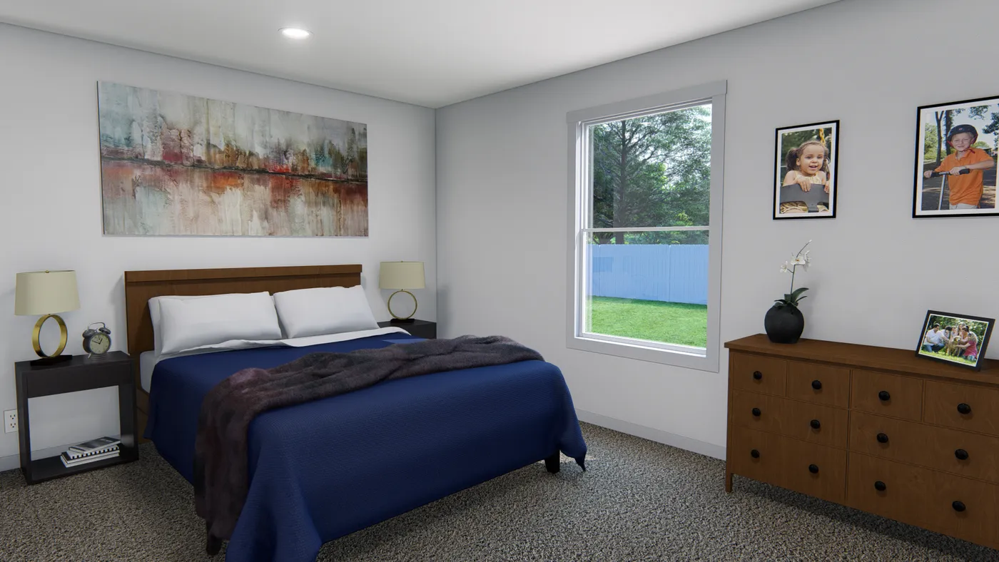 The TEM2452-3A AFRICA Primary Bedroom. This Manufactured Mobile Home features 3 bedrooms and 2 baths.