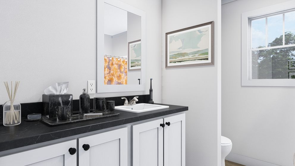 The HEY JUDE Guest Bathroom. This Manufactured Mobile Home features 4 bedrooms and 2 baths.