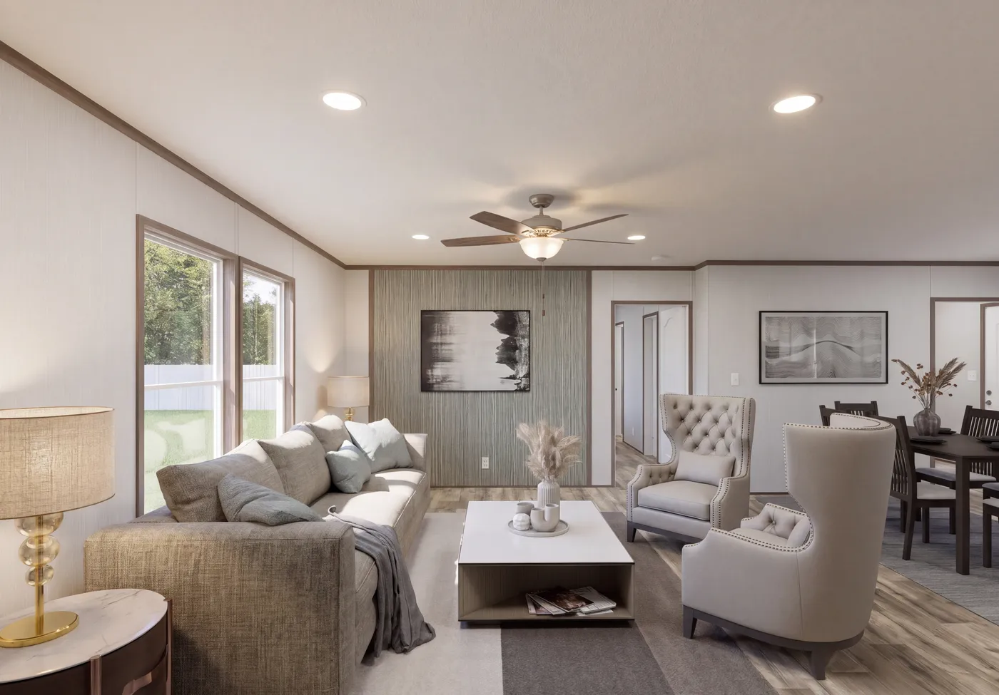 The THE MOUNTAINEER 64 Living Room. This Manufactured Mobile Home features 3 bedrooms and 2 baths.