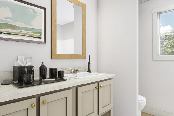 The HEY JUDE Guest Bathroom. This Manufactured Mobile Home features 5 bedrooms and 2 baths.