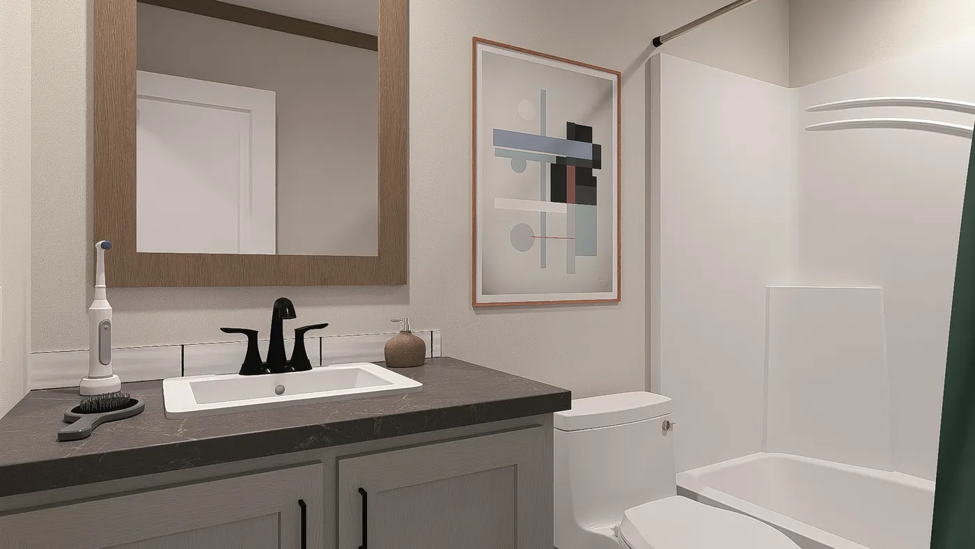 The EVERETT Guest Bathroom. This Manufactured Mobile Home features 4 bedrooms and 3 baths.