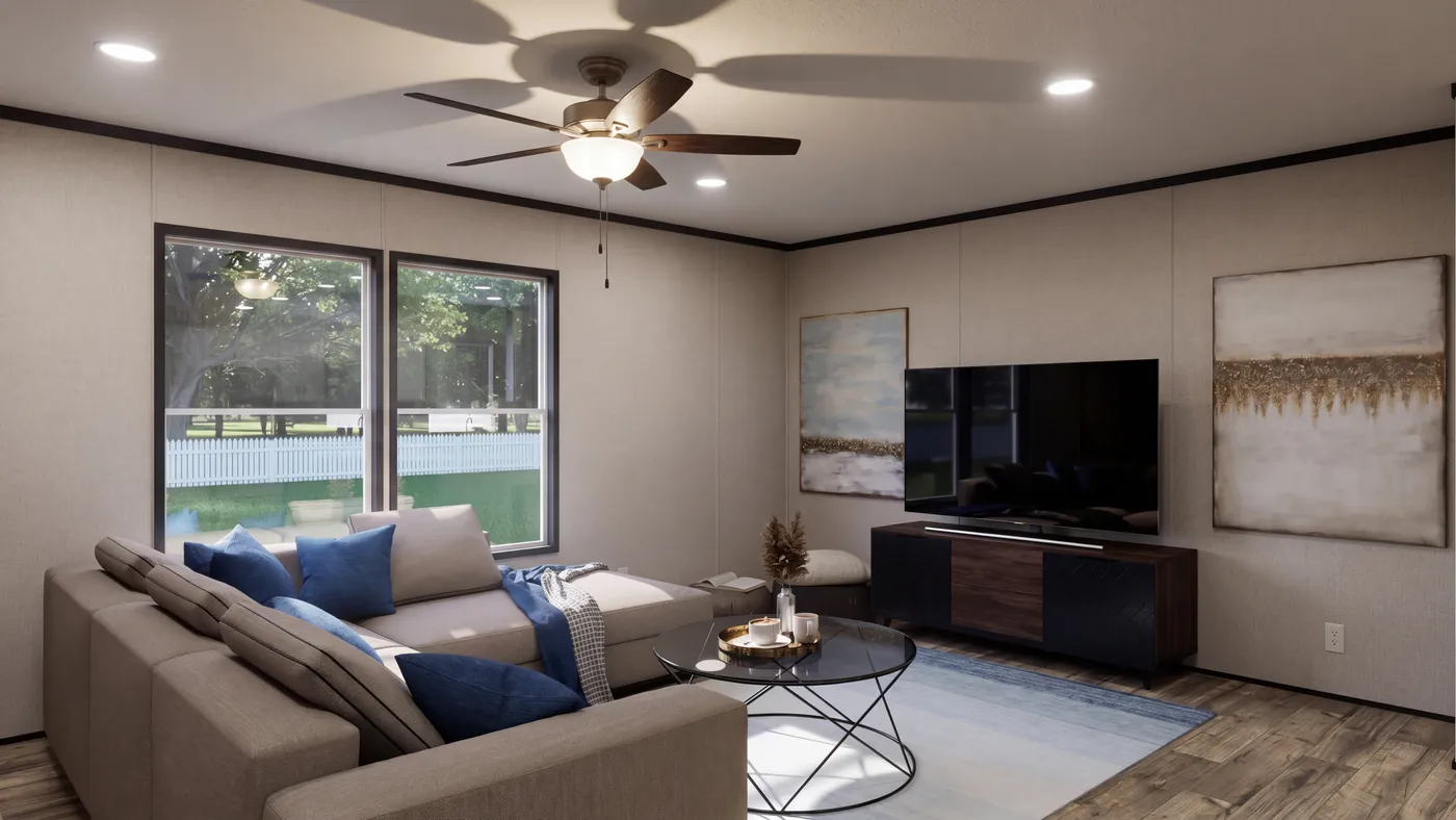 The THE MOUNTAINEER 52 Living Room. This Manufactured Mobile Home features 3 bedrooms and 2 baths.