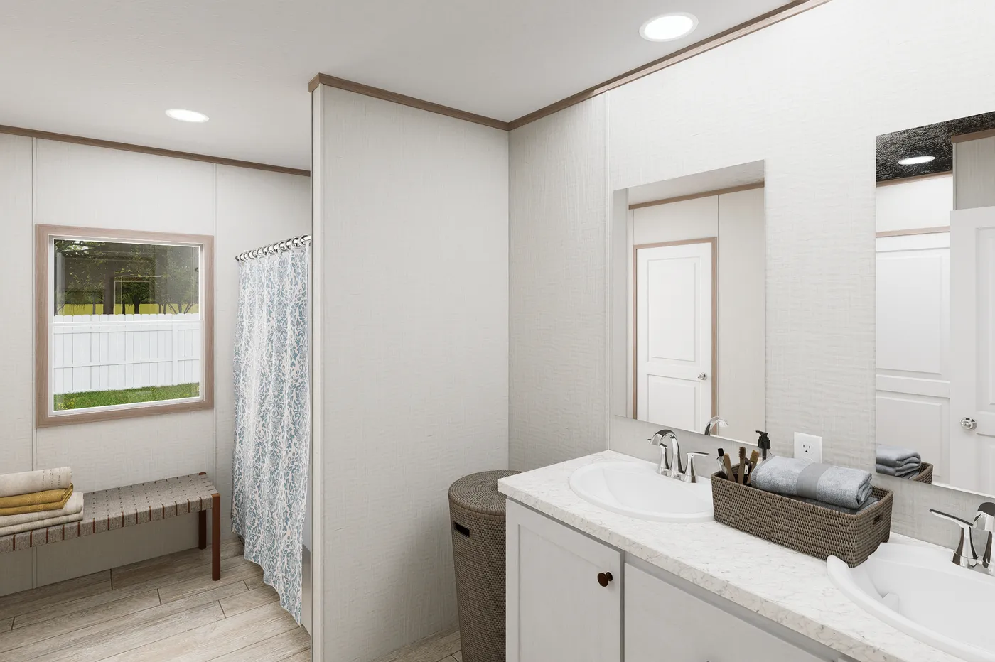 The ULTRA FLEX 76 Primary Bathroom. This Manufactured Mobile Home features 4 bedrooms and 2 baths.