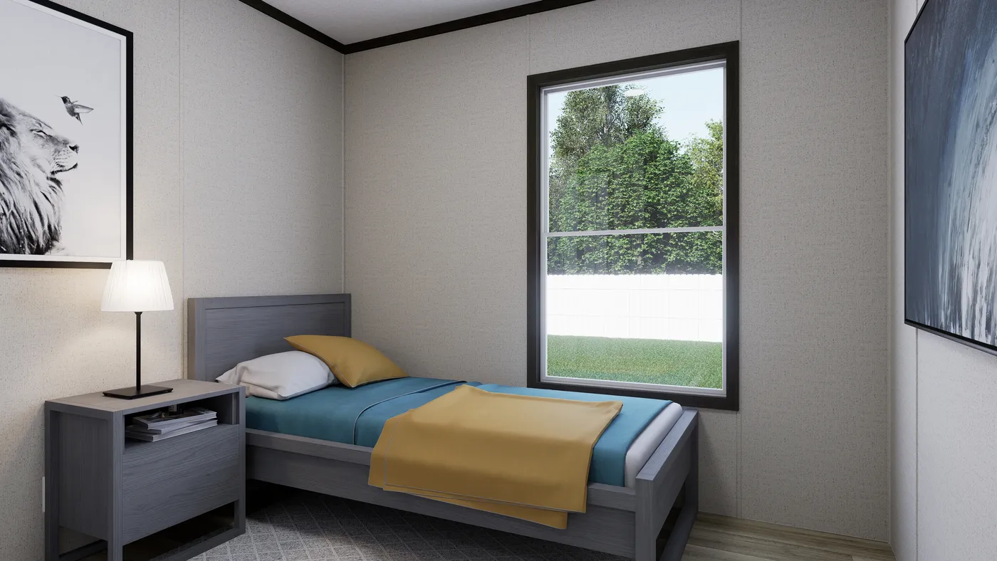 The THE SPARK Bedroom. This Manufactured Mobile Home features 3 bedrooms and 2 baths.