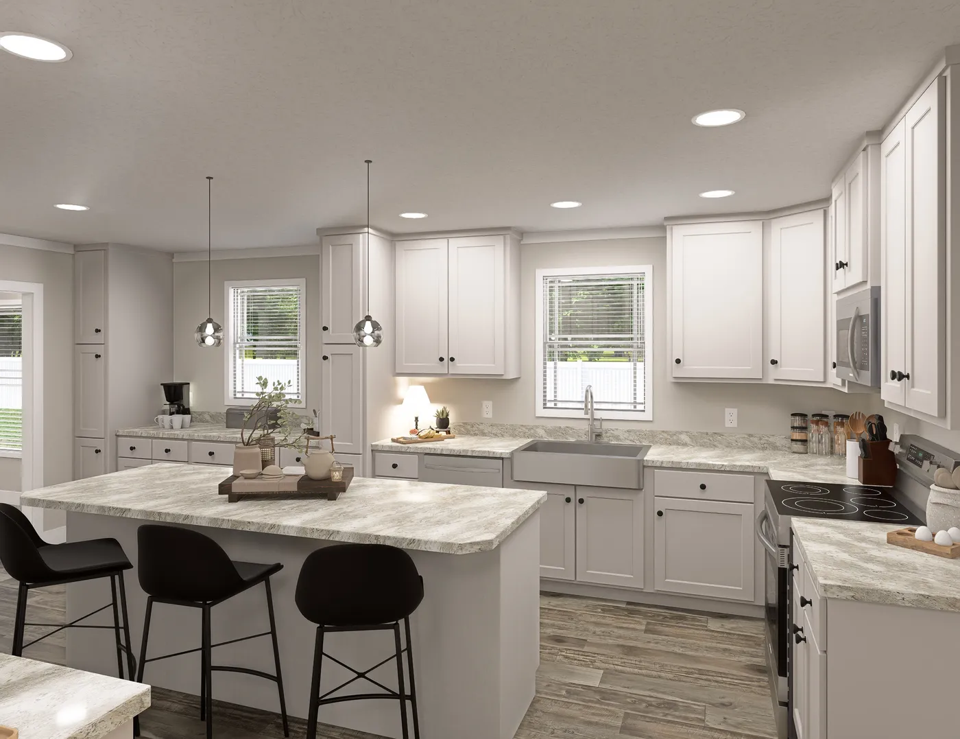 The BROOKLINE FLEX 32 WIDE Kitchen. This Manufactured Mobile Home features 4 bedrooms and 3 baths.