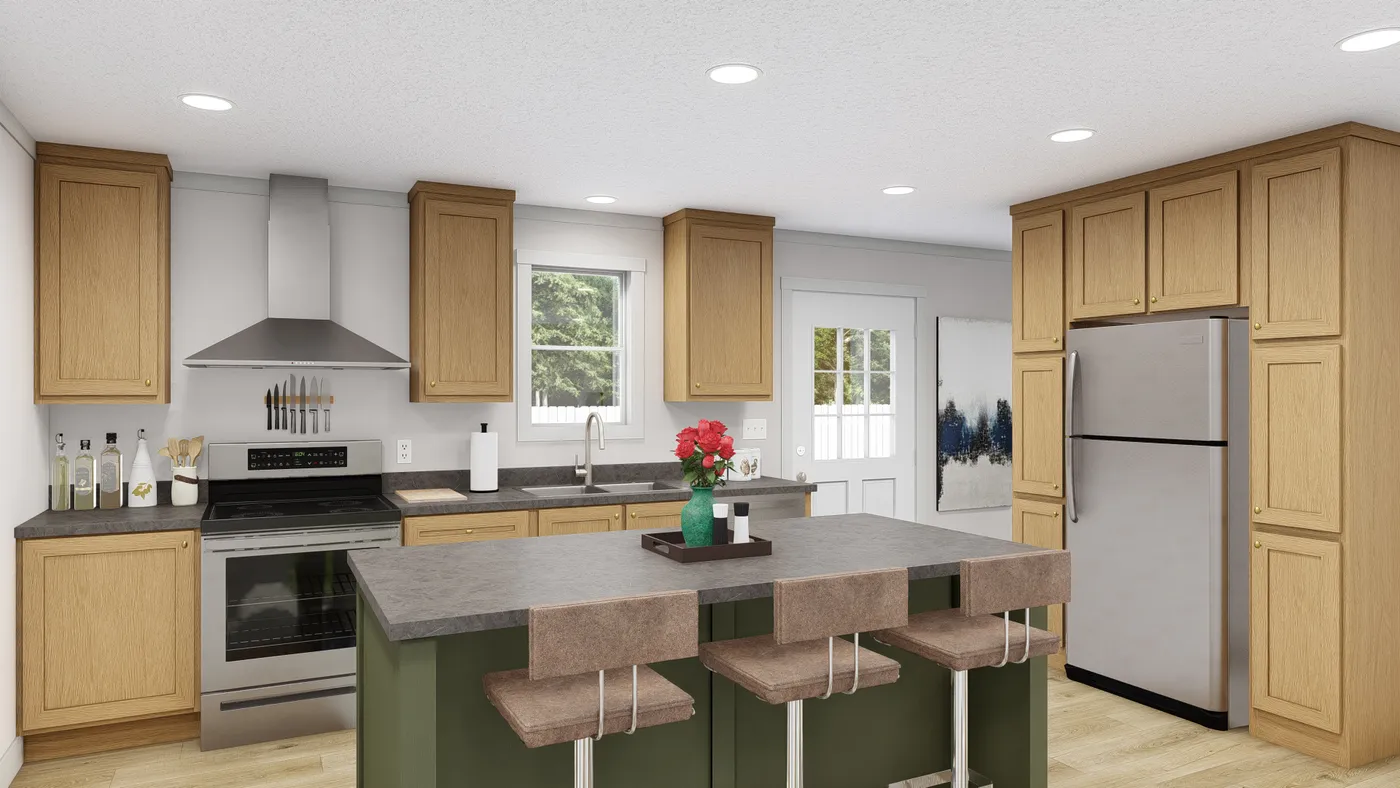 The HEY JUDE 7228-52-1 Kitchen. This Manufactured Mobile Home features 5 bedrooms and 2 baths.