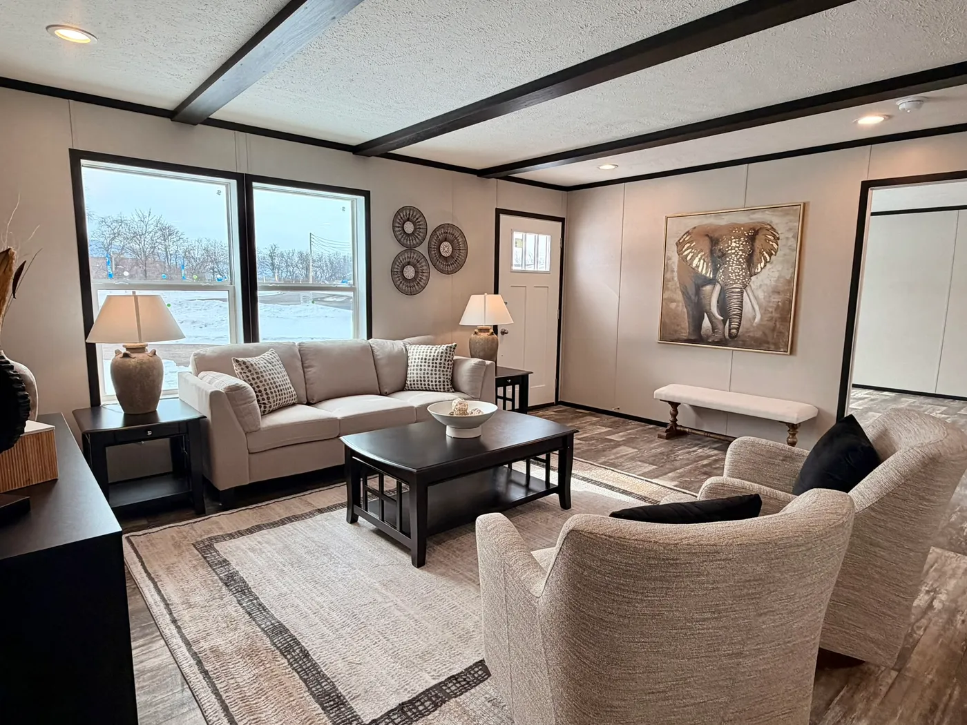 The DIAMOND Living Room. This Manufactured Mobile Home features 3 bedrooms and 2 baths.