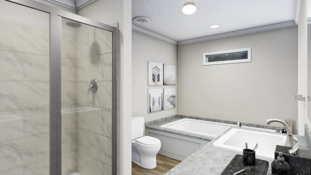 The BIG EASY M001 Primary Bathroom. This Modular Home features 4 bedrooms and 2 baths.