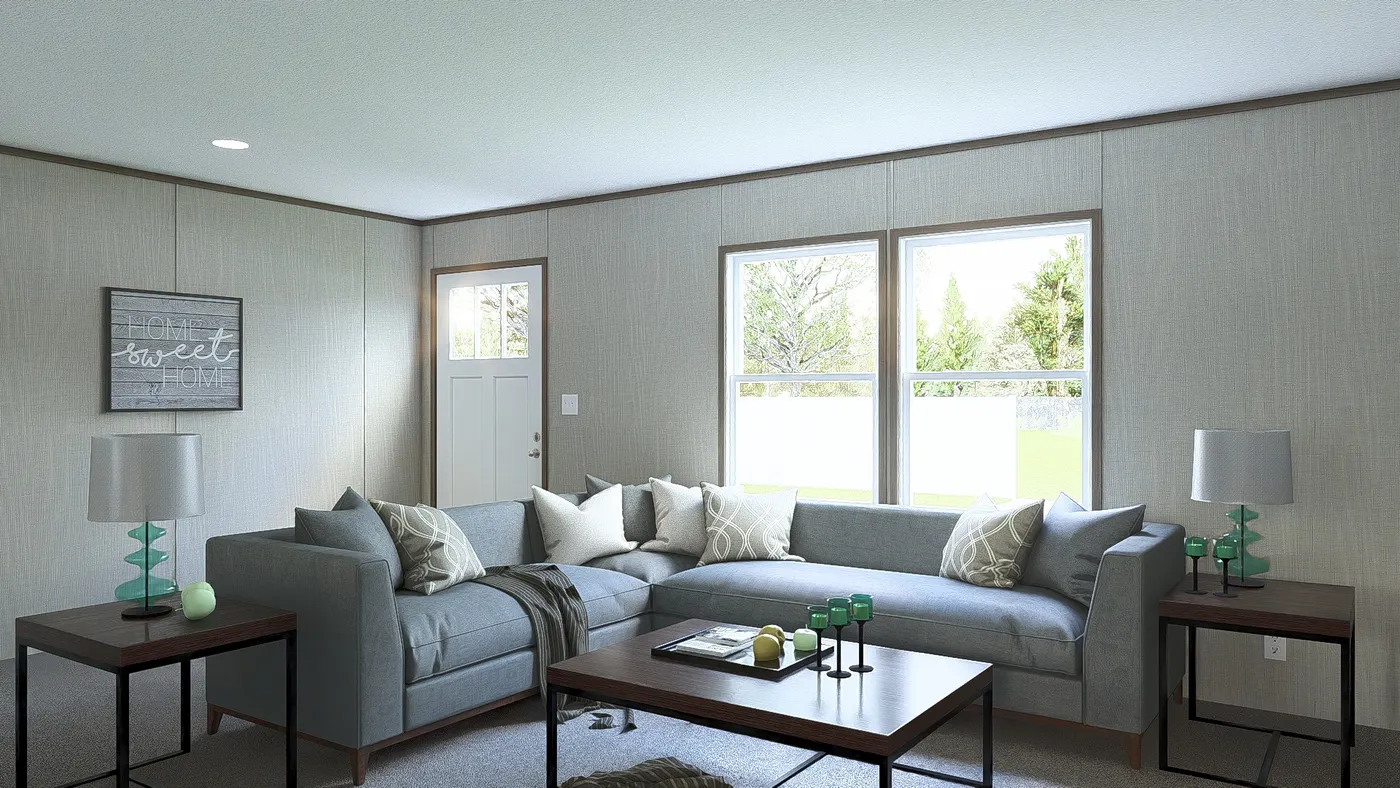 The LEGEND 28X48 Living Room. This Manufactured Mobile Home features 3 bedrooms and 2 baths.